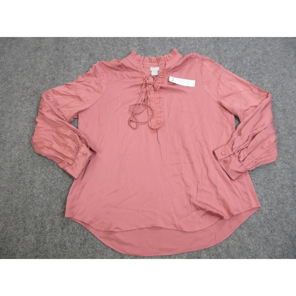 Chicos Blouse Womens 2 Large Ruffle Tie Neck Pullover Satin Top